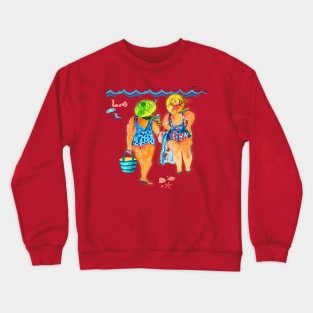 Two fat bottom girls on the beach Crewneck Sweatshirt